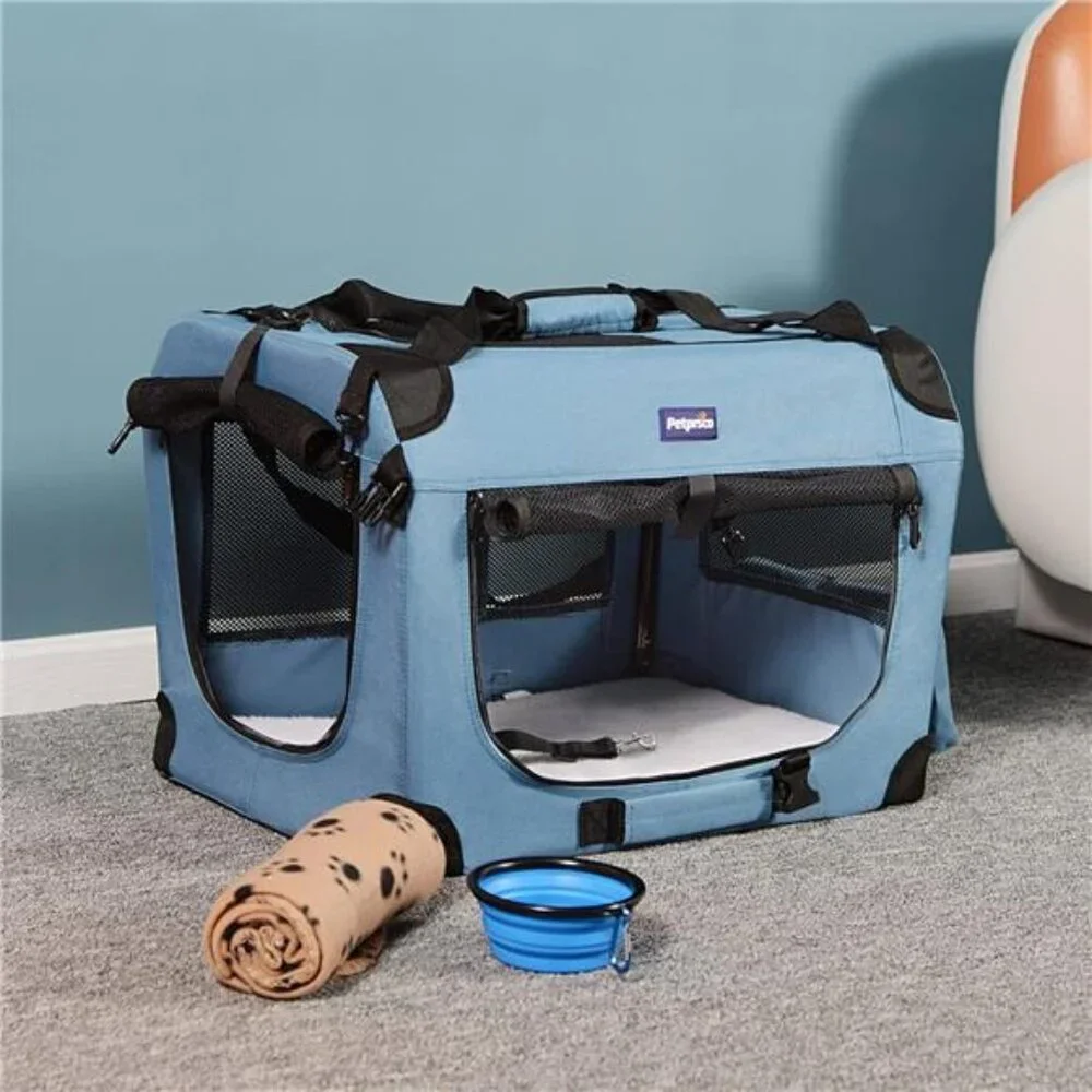 Portable Collapsible Dog Crate, Travel Dog Crate 24x17x17 with Soft Warm Blanket